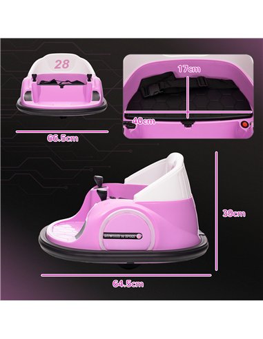 AIYAPLAY 360° Rotation Kids Bumper Car, 12V Waltz Car with Remote Control, Dual Joystick, Music, Lights, Pink