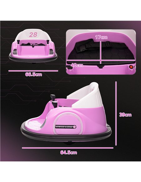 AIYAPLAY 360° Rotation Kids Bumper Car, 12V Waltz Car with Remote Control, Dual Joystick, Music, Lights, Pink - pic 124223 | FastDaddyshop