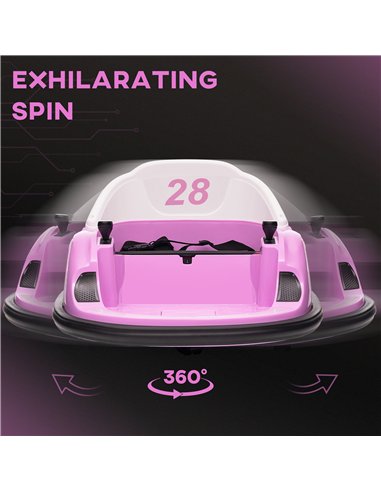 AIYAPLAY 360° Rotation Kids Bumper Car, 12V Waltz Car with Remote Control, Dual Joystick, Music, Lights, Pink