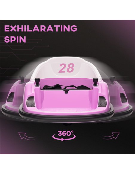 AIYAPLAY 360° Rotation Kids Bumper Car, 12V Waltz Car with Remote Control, Dual Joystick, Music, Lights, Pink - pic 124224 | FastDaddyshop
