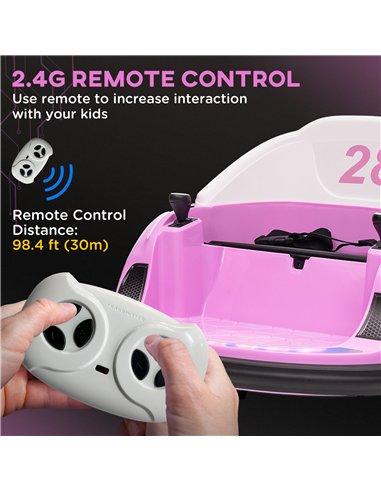 AIYAPLAY 360° Rotation Kids Bumper Car, 12V Waltz Car with Remote Control, Dual Joystick, Music, Lights, Pink