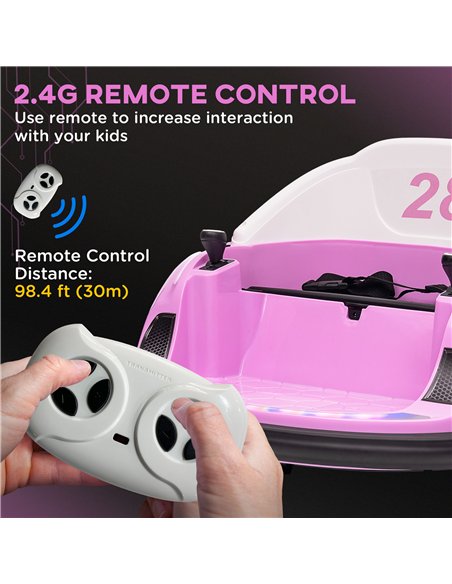 AIYAPLAY 360° Rotation Kids Bumper Car, 12V Waltz Car with Remote Control, Dual Joystick, Music, Lights, Pink - pic 124226 | FastDaddyshop