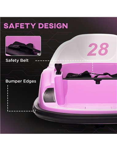 AIYAPLAY 360° Rotation Kids Bumper Car, 12V Waltz Car with Remote Control, Dual Joystick, Music, Lights, Pink