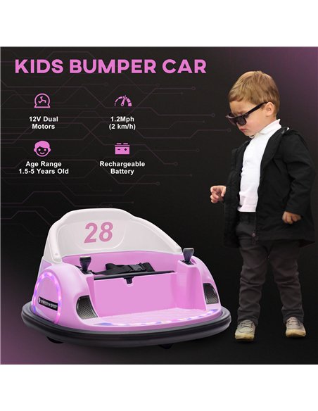 AIYAPLAY 360° Rotation Kids Bumper Car, 12V Waltz Car with Remote Control, Dual Joystick, Music, Lights, Pink - pic 124228 | FastDaddyshop