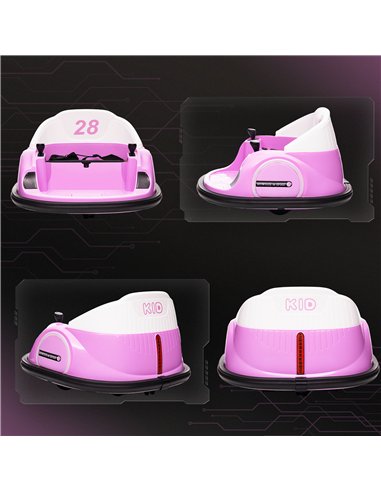 AIYAPLAY 360° Rotation Kids Bumper Car, 12V Waltz Car with Remote Control, Dual Joystick, Music, Lights, Pink