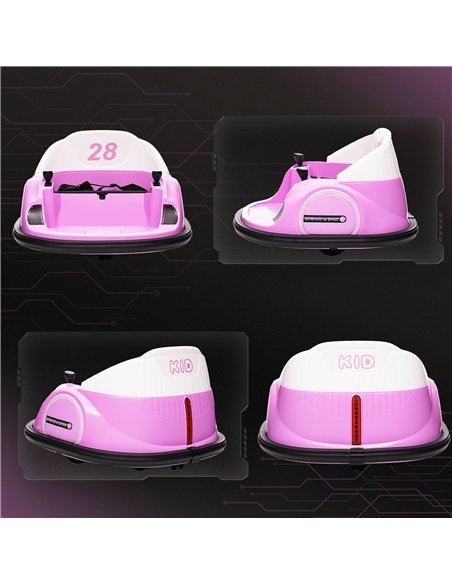 AIYAPLAY 360° Rotation Kids Bumper Car, 12V Waltz Car with Remote Control, Dual Joystick, Music, Lights, Pink - pic 124229 | FastDaddyshop
