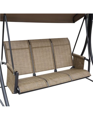 Outsunny 3 Person Outdoor Patio Porch Swing Chair with High Back Design, Side Pouches and Adjustable Canopy, Brown