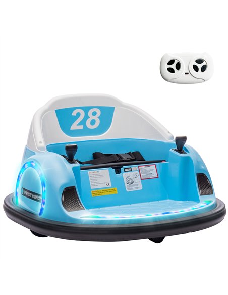 AIYAPLAY 360° Rotation Kids Bumper Car, 12V Waltz Car with Remote Control, Dual Joystick, Music, Lights, Light Blue - pic 124230 | FastDaddyshop