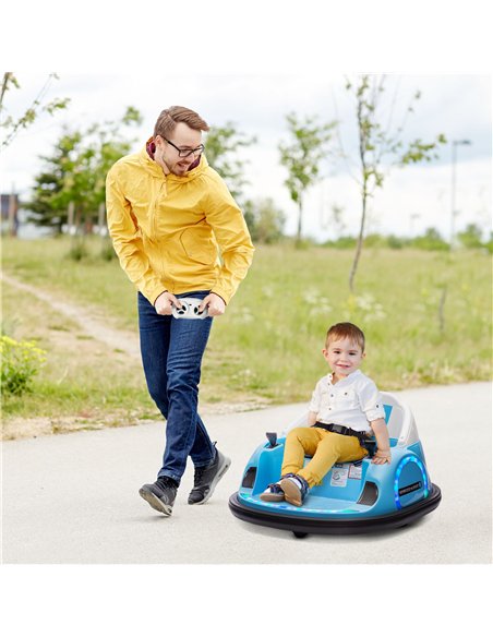 AIYAPLAY 360° Rotation Kids Bumper Car, 12V Waltz Car with Remote Control, Dual Joystick, Music, Lights, Light Blue - pic 124231 | FastDaddyshop