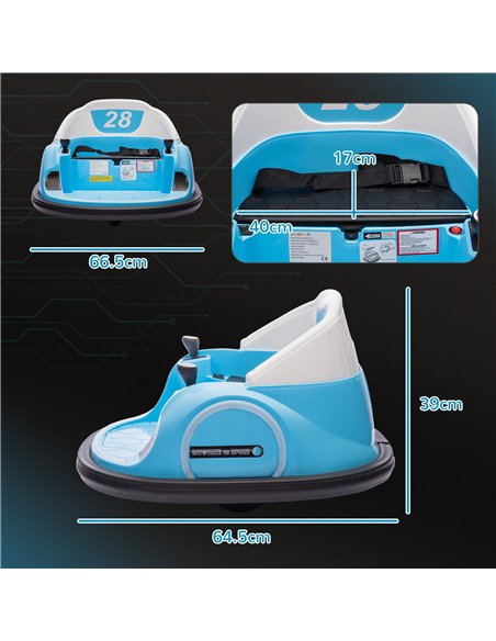 AIYAPLAY 360° Rotation Kids Bumper Car, 12V Waltz Car with Remote Control, Dual Joystick, Music, Lights, Light Blue - pic 124232 | FastDaddyshop