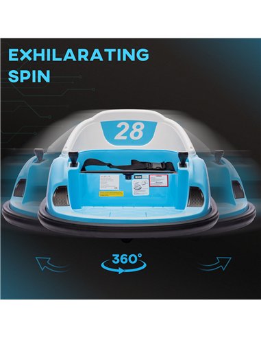 AIYAPLAY 360° Rotation Kids Bumper Car, 12V Waltz Car with Remote Control, Dual Joystick, Music, Lights, Light Blue