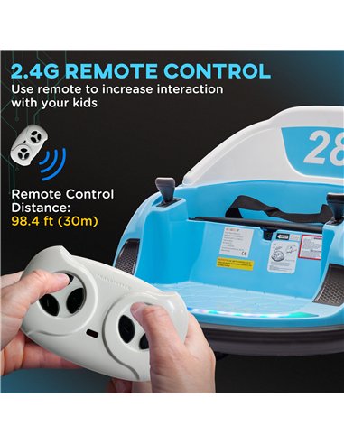 AIYAPLAY 360° Rotation Kids Bumper Car, 12V Waltz Car with Remote Control, Dual Joystick, Music, Lights, Light Blue