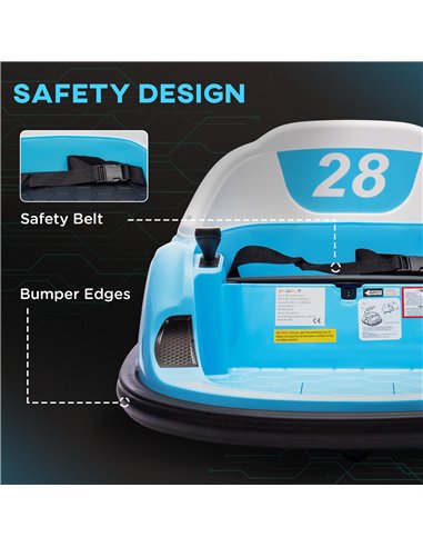 AIYAPLAY 360° Rotation Kids Bumper Car, 12V Waltz Car with Remote Control, Dual Joystick, Music, Lights, Light Blue