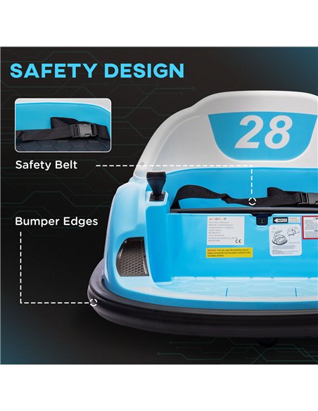 AIYAPLAY 360° Rotation Kids Bumper Car, 12V Waltz Car with Remote Control, Dual Joystick, Music, Lights, Light Blue - pic 124236 | FastDaddyshop