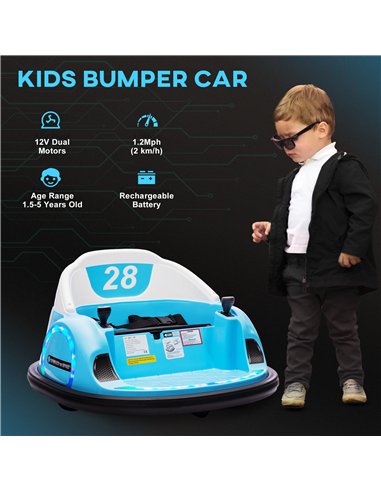 AIYAPLAY 360° Rotation Kids Bumper Car, 12V Waltz Car with Remote Control, Dual Joystick, Music, Lights, Light Blue