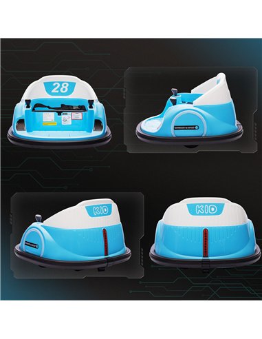 AIYAPLAY 360° Rotation Kids Bumper Car, 12V Waltz Car with Remote Control, Dual Joystick, Music, Lights, Light Blue