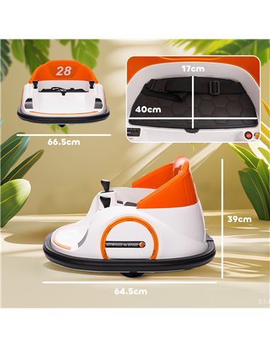 AIYAPLAY 360° Rotation Kids Bumper Car, 12V Waltzer Car with Remote Control, Dual Joysticks, Music Lights, Orange