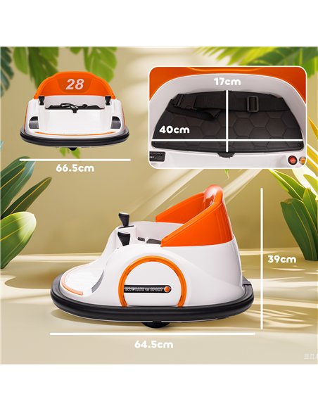 AIYAPLAY 360° Rotation Kids Bumper Car, 12V Waltzer Car with Remote Control, Dual Joysticks, Music Lights, Orange - pic 124241 | FastDaddyshop