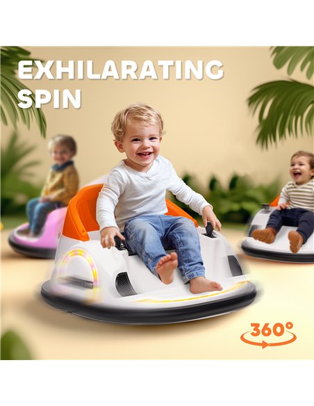 AIYAPLAY 360° Rotation Kids Bumper Car, 12V Waltzer Car with Remote Control, Dual Joysticks, Music Lights, Orange - pic 124242 | FastDaddyshop