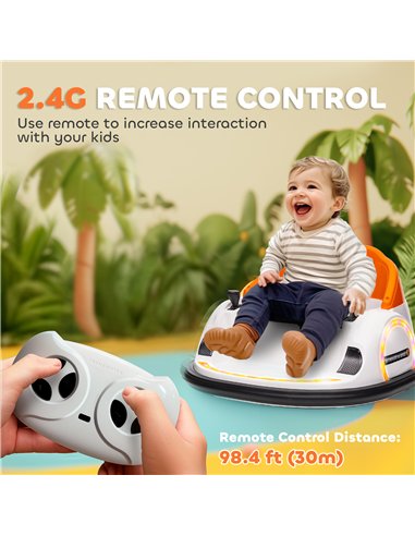 AIYAPLAY 360° Rotation Kids Bumper Car, 12V Waltzer Car with Remote Control, Dual Joysticks, Music Lights, Orange
