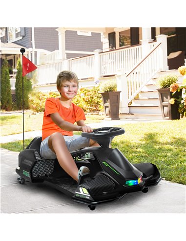 HOMCOM 12V Kids Electric Go Kart with Music, LED Lights, Slow Start, Black