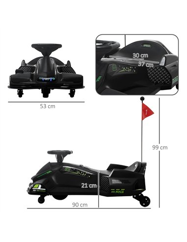 HOMCOM 12V Kids Electric Go Kart with Music, LED Lights, Slow Start, Black