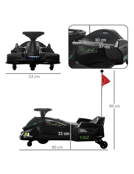 HOMCOM 12V Kids Electric Go Kart with Music, LED Lights, Slow Start, Black - pic 124250 | FastDaddyshop