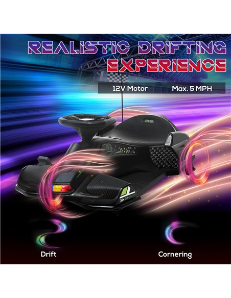 HOMCOM 12V Kids Electric Go Kart with Music, LED Lights, Slow Start, Black - pic 124251 | FastDaddyshop
