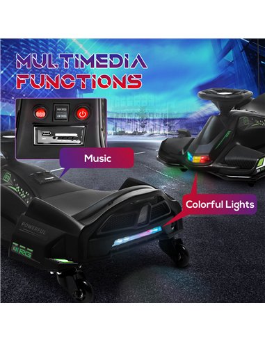 HOMCOM 12V Kids Electric Go Kart with Music, LED Lights, Slow Start, Black