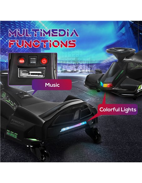 HOMCOM 12V Kids Electric Go Kart with Music, LED Lights, Slow Start, Black - pic 124252 | FastDaddyshop