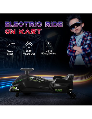 HOMCOM 12V Kids Electric Go Kart with Music, LED Lights, Slow Start, Black