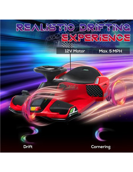 HOMCOM 12V Kids Electric Go Kart with Music, LED Lights, Slow Start, Red - pic 124260 | FastDaddyshop
