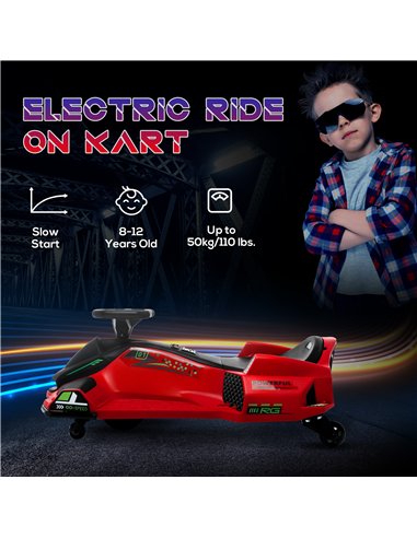 HOMCOM 12V Kids Electric Go Kart with Music, LED Lights, Slow Start, Red
