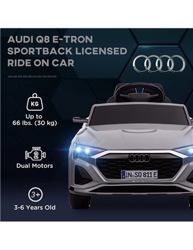 AIYAPLAY Audi Q8 e-tron Sportback Licensed 12V Ride on Car w/ Remote, 4 Spring Suspension Wheels, Headlights, Music, Horn - Grey