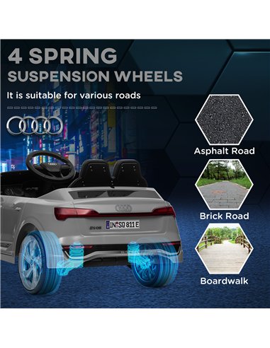 AIYAPLAY Audi Q8 e-tron Sportback Licensed 12V Ride on Car w/ Remote, 4 Spring Suspension Wheels, Headlights, Music, Horn - Grey