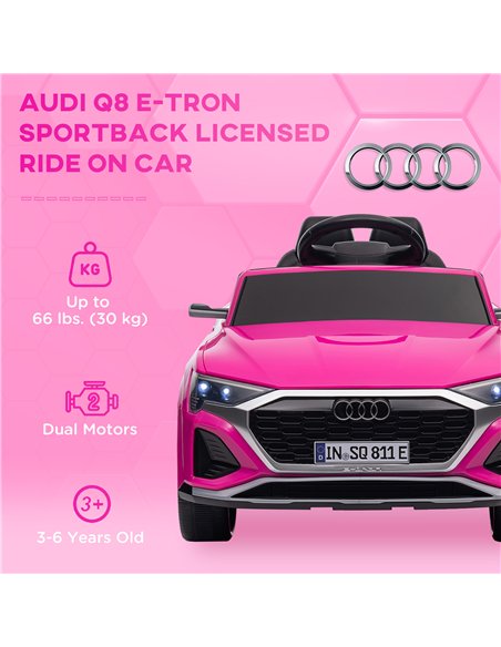 AIYAPLAY Audi Q8 e-tron Sportback Licensed 12V Ride on Car w/ Remote, 4 Spring Suspension Wheels, Headlights, Music, Horn - Pink - pic 124287 | FastDaddyshop