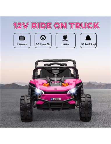 AIYAPLAY 12V Battery Powered Ride on Truck w/ Remote, Four Suspension Wheels, Horn, Lights, Music, USB, for Ages 3-5 Years, Pink