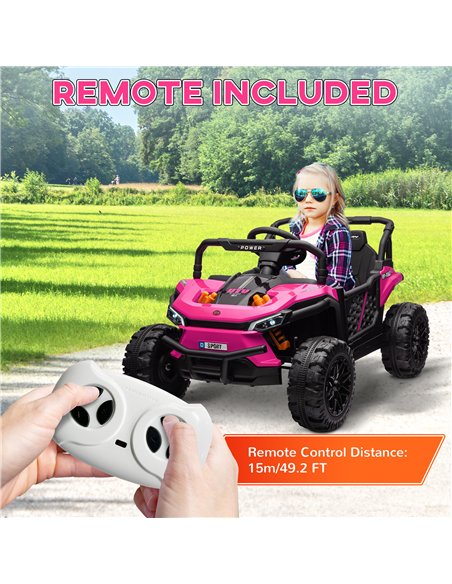 AIYAPLAY 12V Battery Powered Ride on Truck w/ Remote, Four Suspension Wheels, Horn, Lights, Music, USB, for Ages 3-5 Years, Pink - pic 124299 | FastDaddyshop