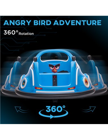 AIYAPLAY Angry Bird Licensed Waltzer Car, 12V Kids Bumper Car w/ Joysticks, Remote, Music LED Lights - Blue