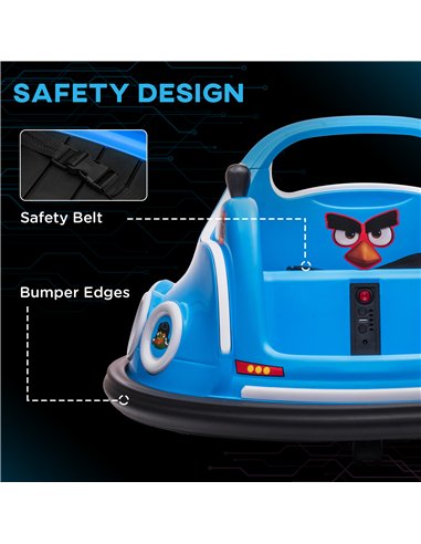 AIYAPLAY Angry Bird Licensed Waltzer Car, 12V Kids Bumper Car w/ Joysticks, Remote, Music LED Lights - Blue