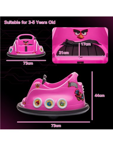 AIYAPLAY Angry Bird Licensed Waltzer Car, 12V Kids Bumper Car w/ Joysticks, Remote, Music LED Lights - Pink