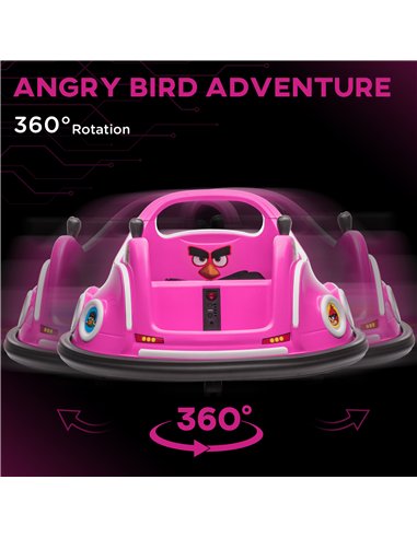 AIYAPLAY Angry Bird Licensed Waltzer Car, 12V Kids Bumper Car w/ Joysticks, Remote, Music LED Lights - Pink