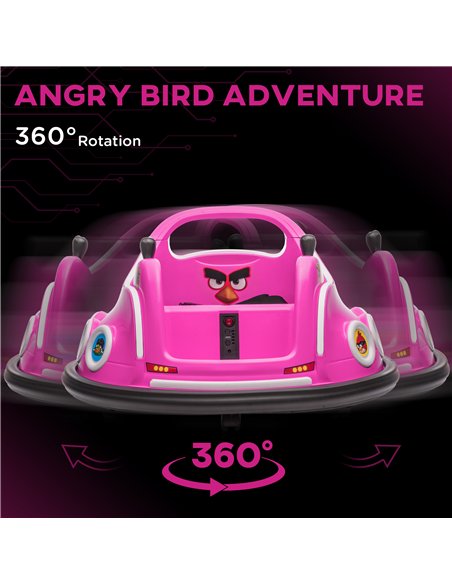 AIYAPLAY Angry Bird Licensed Waltzer Car, 12V Kids Bumper Car w/ Joysticks, Remote, Music LED Lights - Pink - pic 124314 | FastDaddyshop