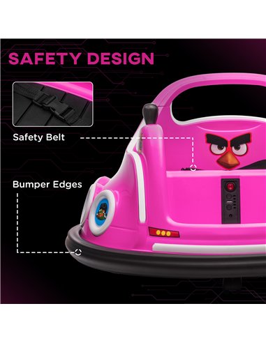 AIYAPLAY Angry Bird Licensed Waltzer Car, 12V Kids Bumper Car w/ Joysticks, Remote, Music LED Lights - Pink