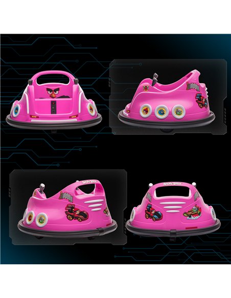 AIYAPLAY Angry Bird Licensed Waltzer Car, 12V Kids Bumper Car w/ Joysticks, Remote, Music LED Lights - Pink - pic 124319 | FastDaddyshop