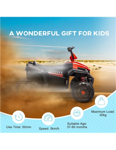AIYAPLAY 12V Kids Electric Quad Bike w/ Spring Suspension System, Forward, Backward, LED Light, Music, MP3, Red