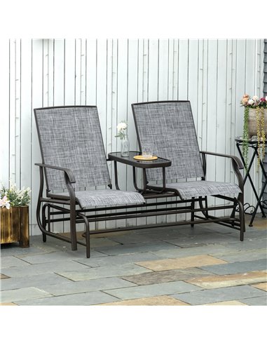 Outsunny Metal Double Swing Chair Glider Rocking Chair Seat Outdoor Seater Garden Furniture Patio Porch With Table