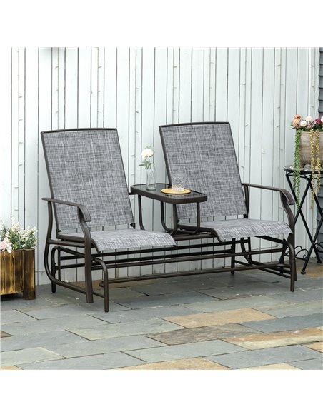 Outsunny Metal Double Swing Chair Glider Rocking Chair Seat Outdoor Seater Garden Furniture Patio Porch With Table - pic 12433 | FastDaddyshop