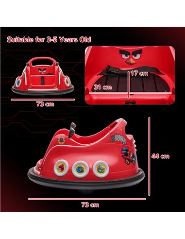 AIYAPLAY Angry Bird Licensed Waltzer Car, 12V Kids Bumper Car w/ Joysticks, Remote, Music LED Lights - Red