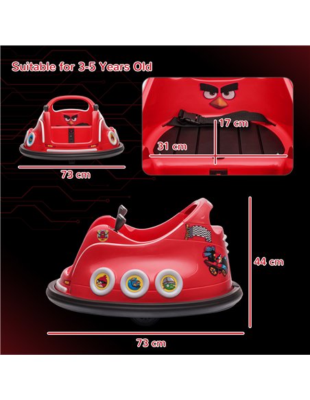 AIYAPLAY Angry Bird Licensed Waltzer Car, 12V Kids Bumper Car w/ Joysticks, Remote, Music LED Lights - Red - pic 124331 | FastDaddyshop